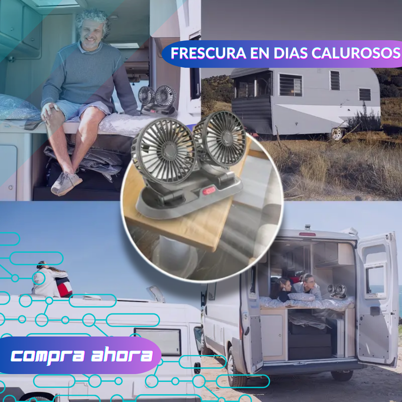 Ventilador de Coche USB Doble Cabezal Giratorio y Plegable 🚗