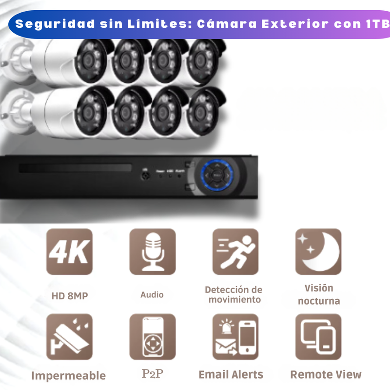 Sistema de Seguridad DVR con Disco Duro 1TB incluye 8 cámaras